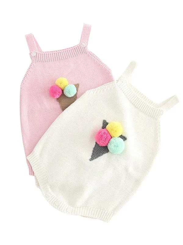 Icecream Cone Crochet Baby Girl Jumpsuits Suspender Knitted Cotton Romper