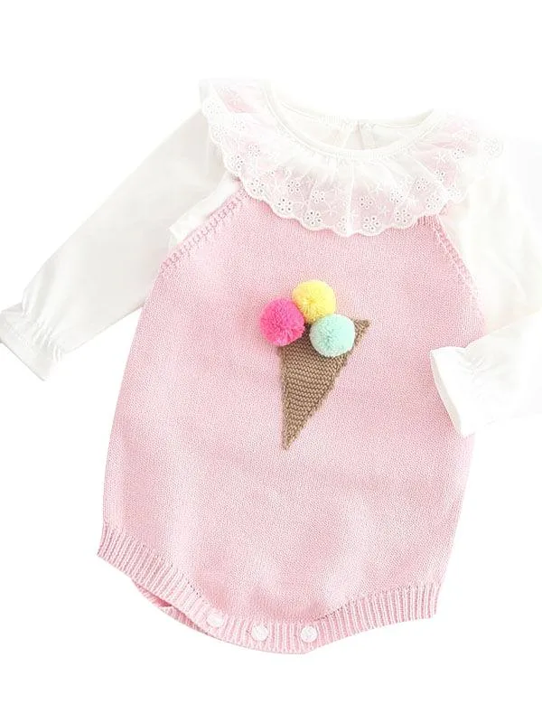 Icecream Cone Crochet Baby Girl Jumpsuits Suspender Knitted Cotton Romper