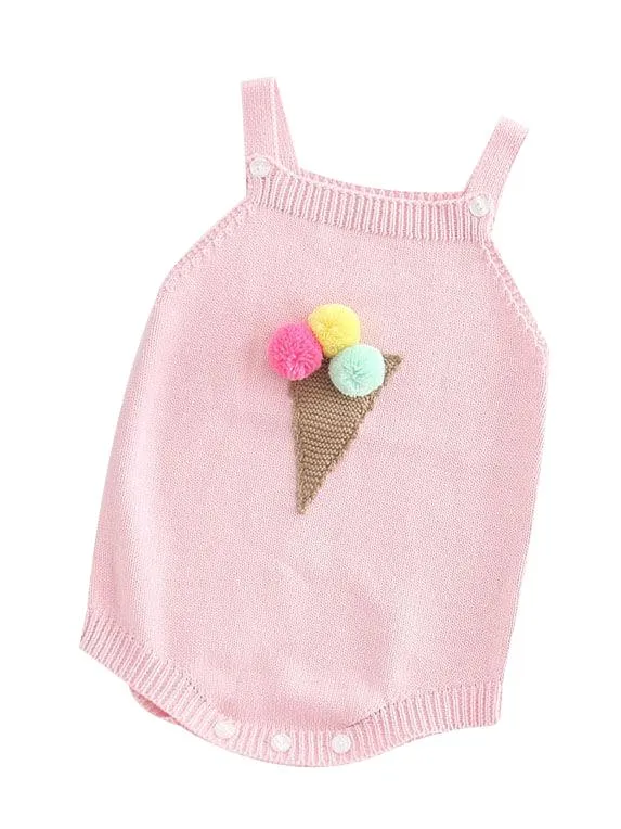 Icecream Cone Crochet Baby Girl Jumpsuits Suspender Knitted Cotton Romper