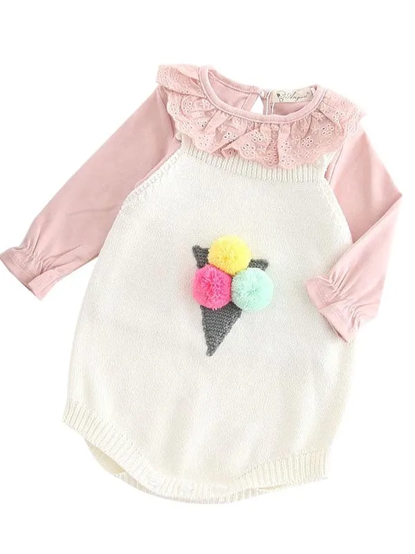 Icecream Cone Crochet Baby Girl Jumpsuits Suspender Knitted Cotton Romper