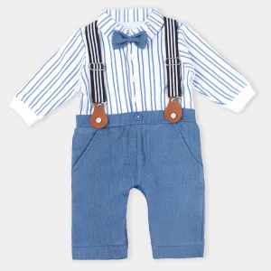 Infant Boys Cotton Knitted Romper Formal Stripe Suit-White