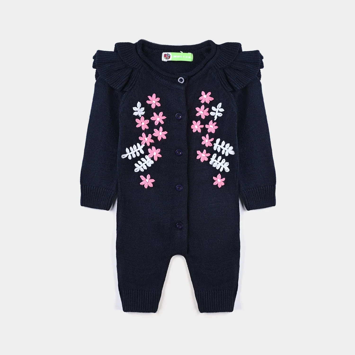 Infant Girls Sweater Knit Romper W/Cap Daffodil-NAVY