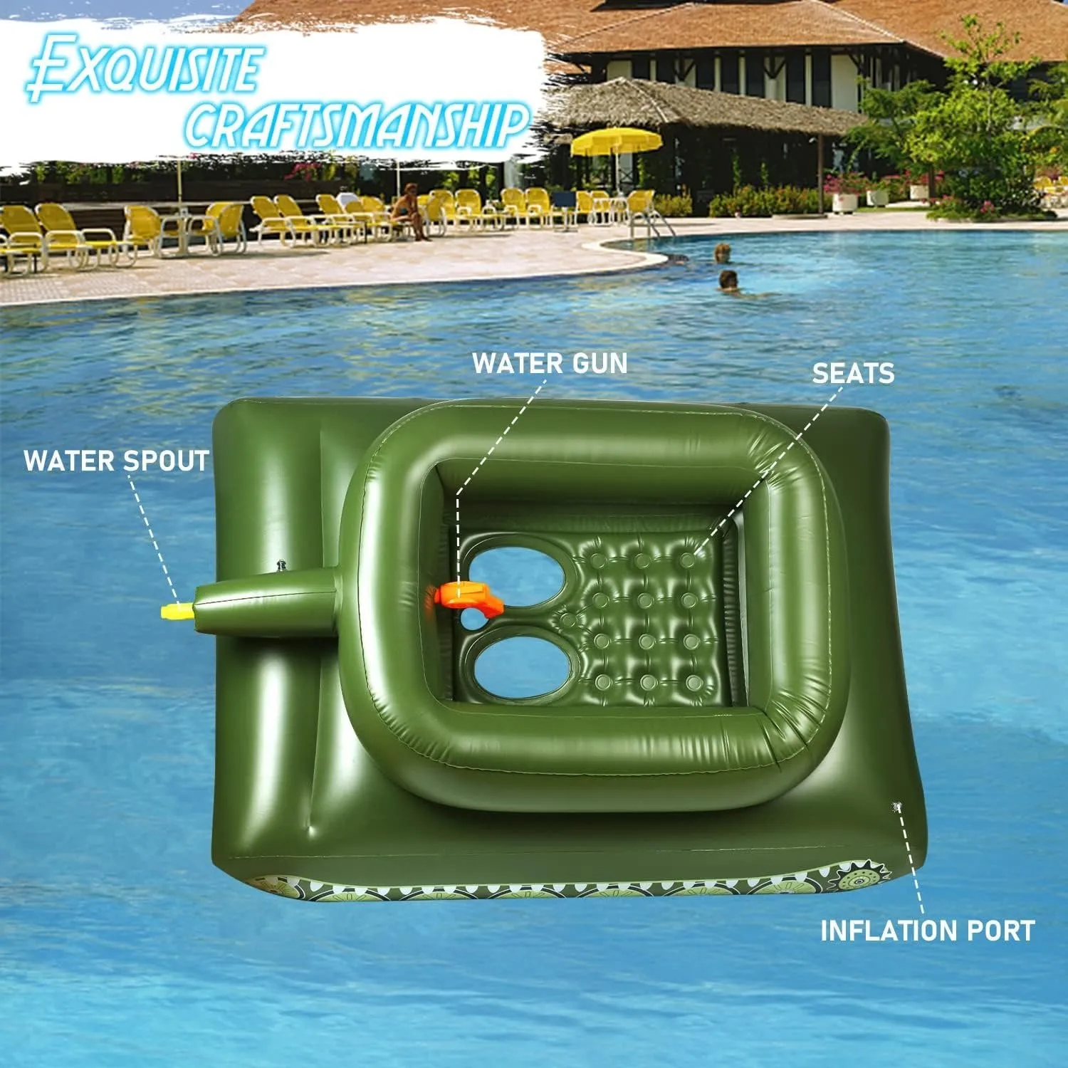 Inflatable Pool Tank Float with Water Cannon Splash Gun Toy for Kids and Adults