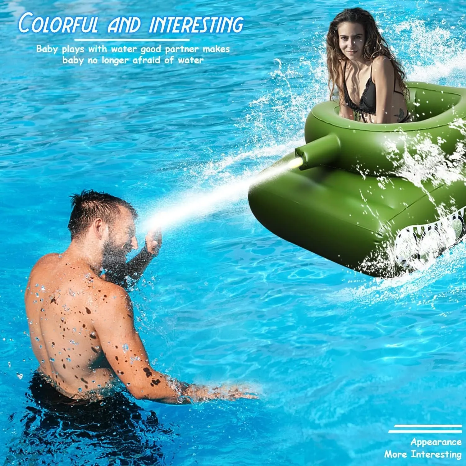 Inflatable Pool Tank Float with Water Cannon Splash Gun Toy for Kids and Adults