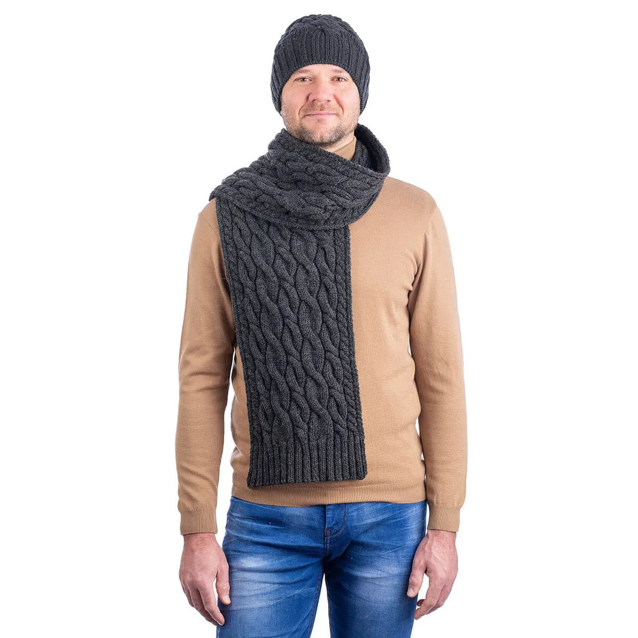 Irish Cable Knit Scarf - Charcoal