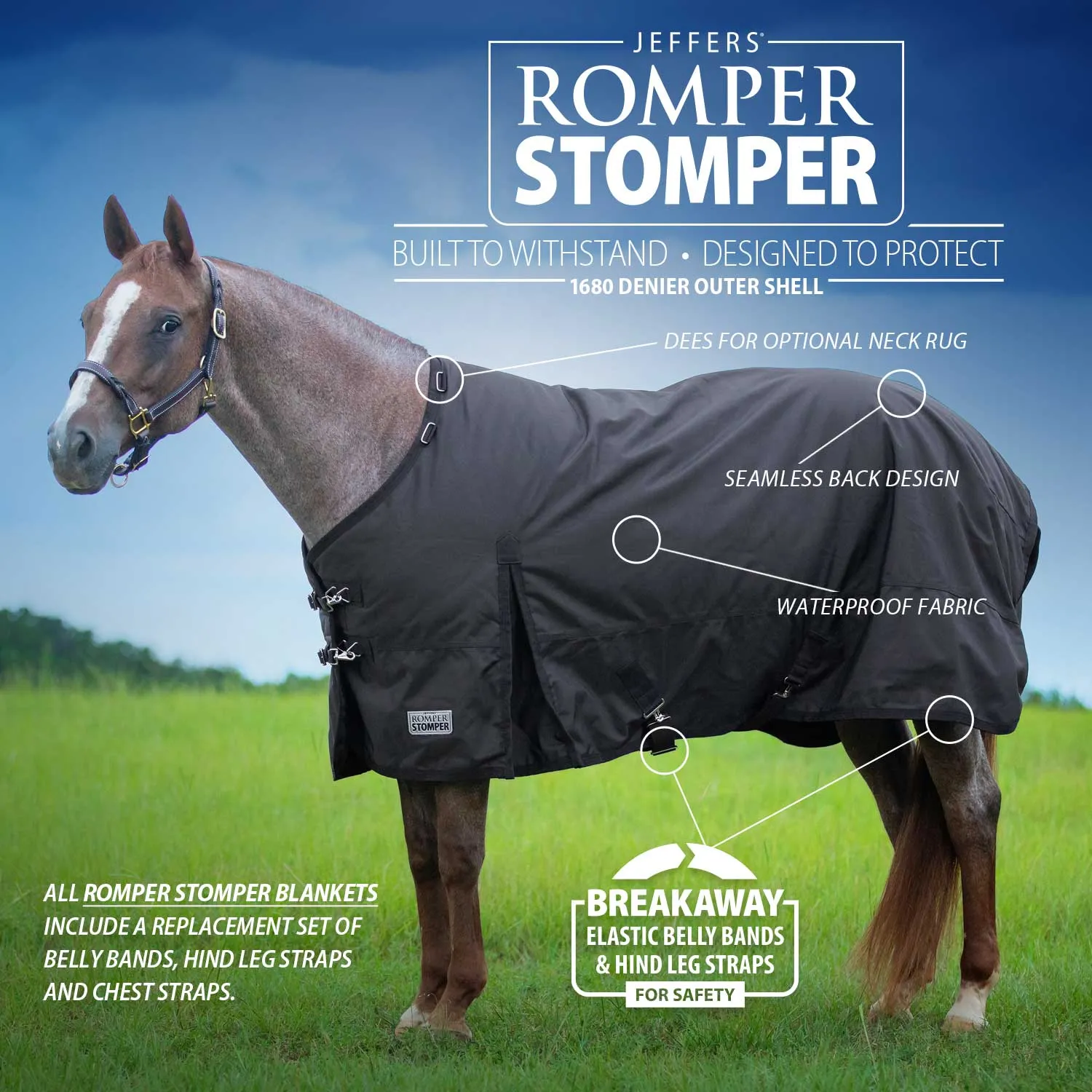 Jeffers Romper Stomper 1680D Horse Turnout Blanket, 360g Fill, Brown