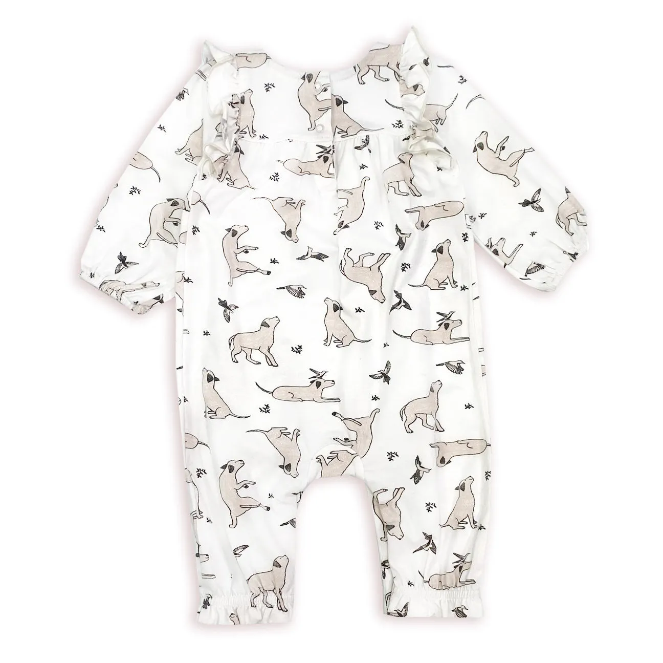 Kai Dog & Hummingbird Ruffle Jumpsuit Romper  (Organic Cotton)