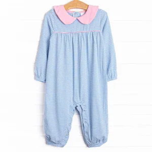 Karina Romper, Pink and Medium Blue Stripe