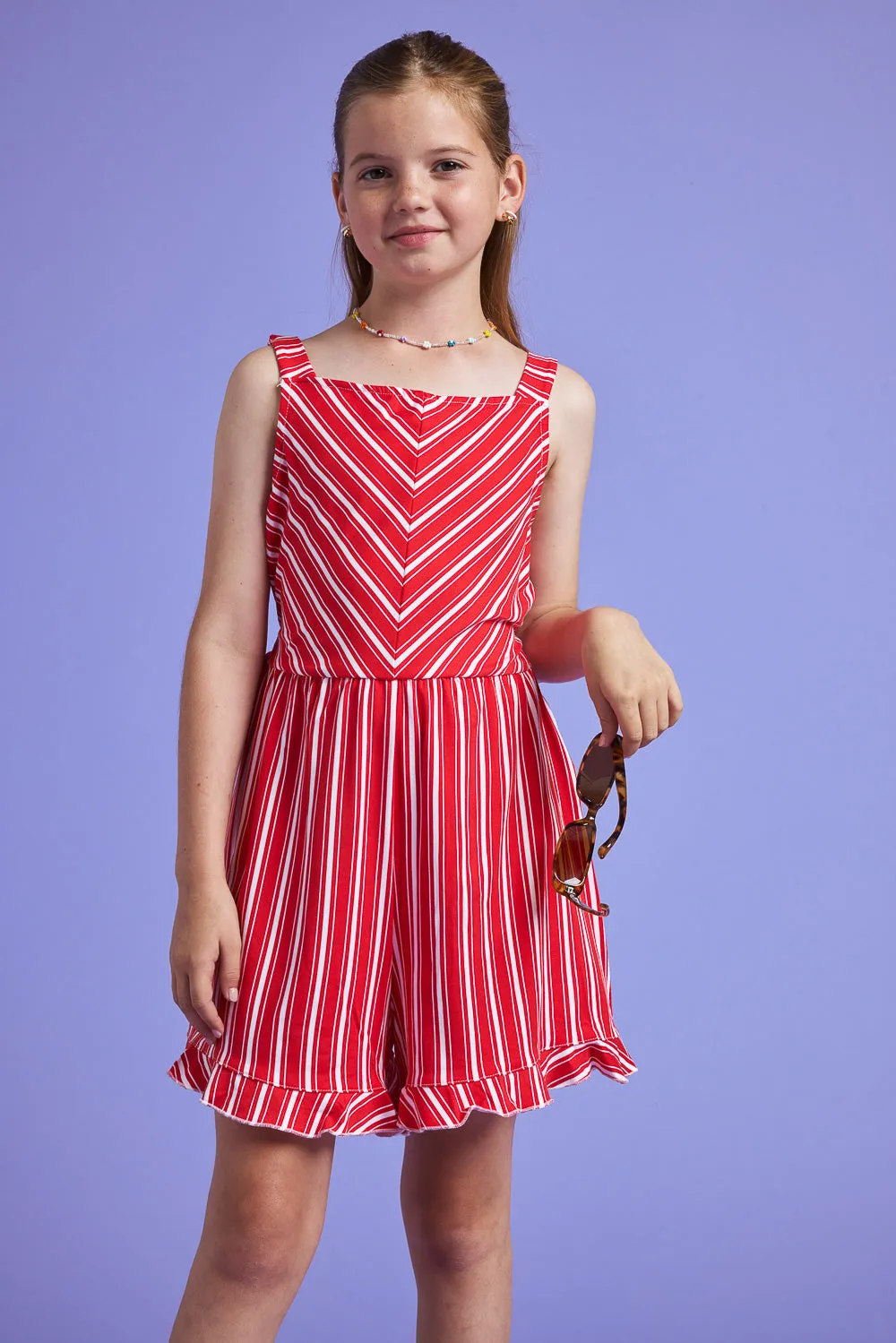 Kids Red White Stripe Knit Romper