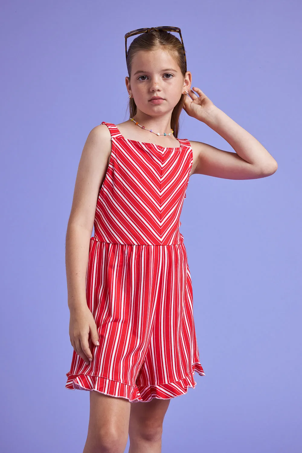 Kids Red White Stripe Knit Romper