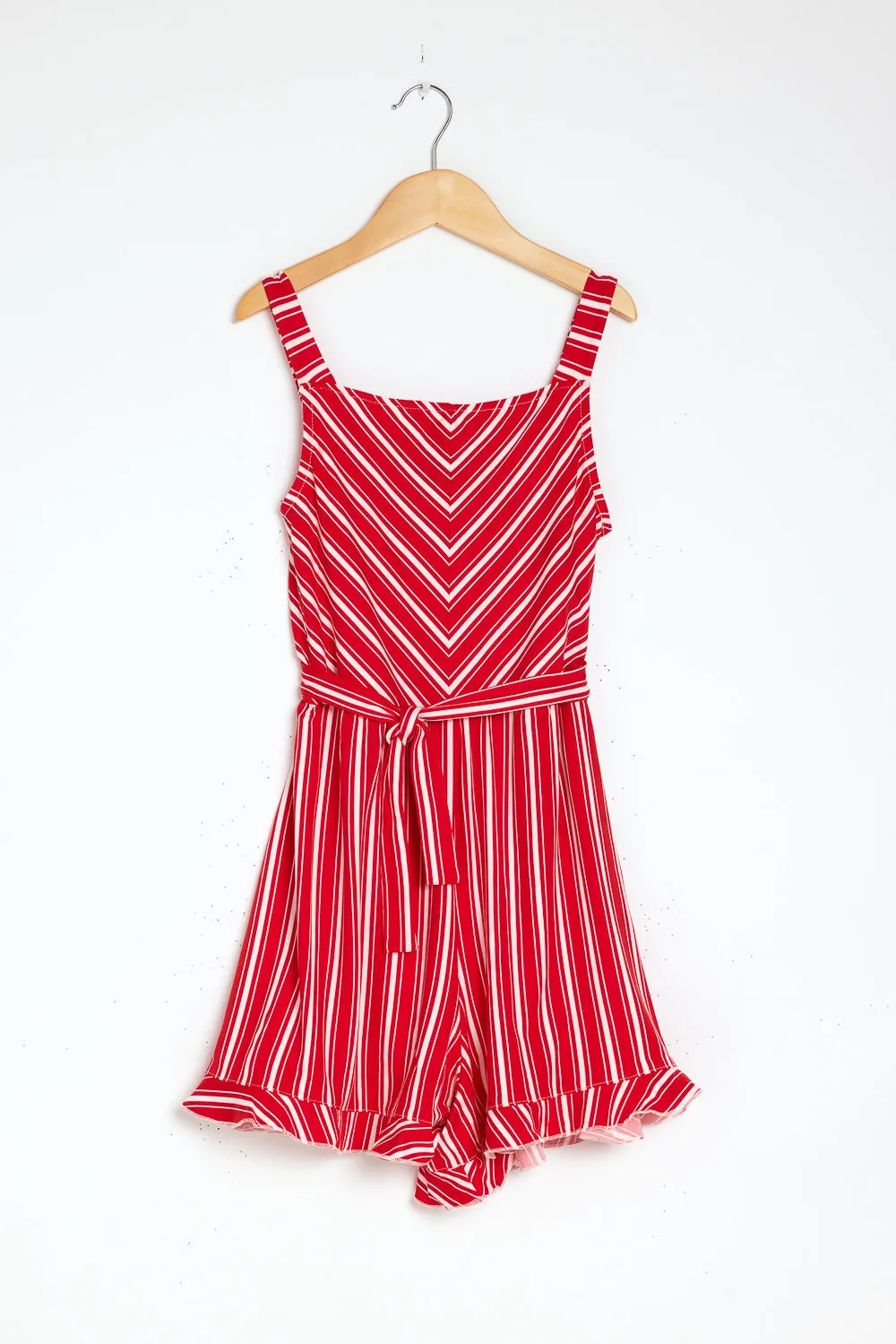 Kids Red White Stripe Knit Romper