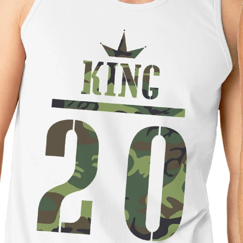 King And Queen Military Pattern Custom Matching Couple White Tank Tops