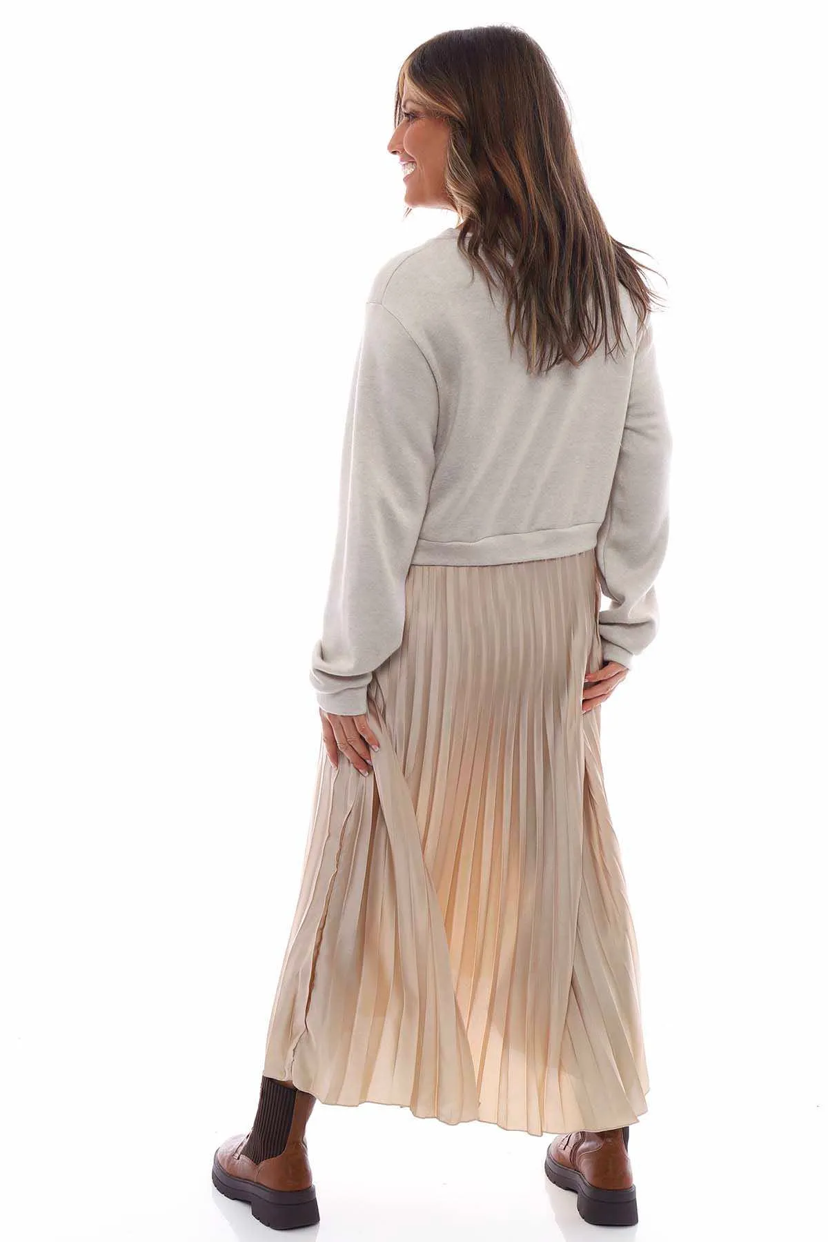 Kinzle Pleated Jumper Dress Stone