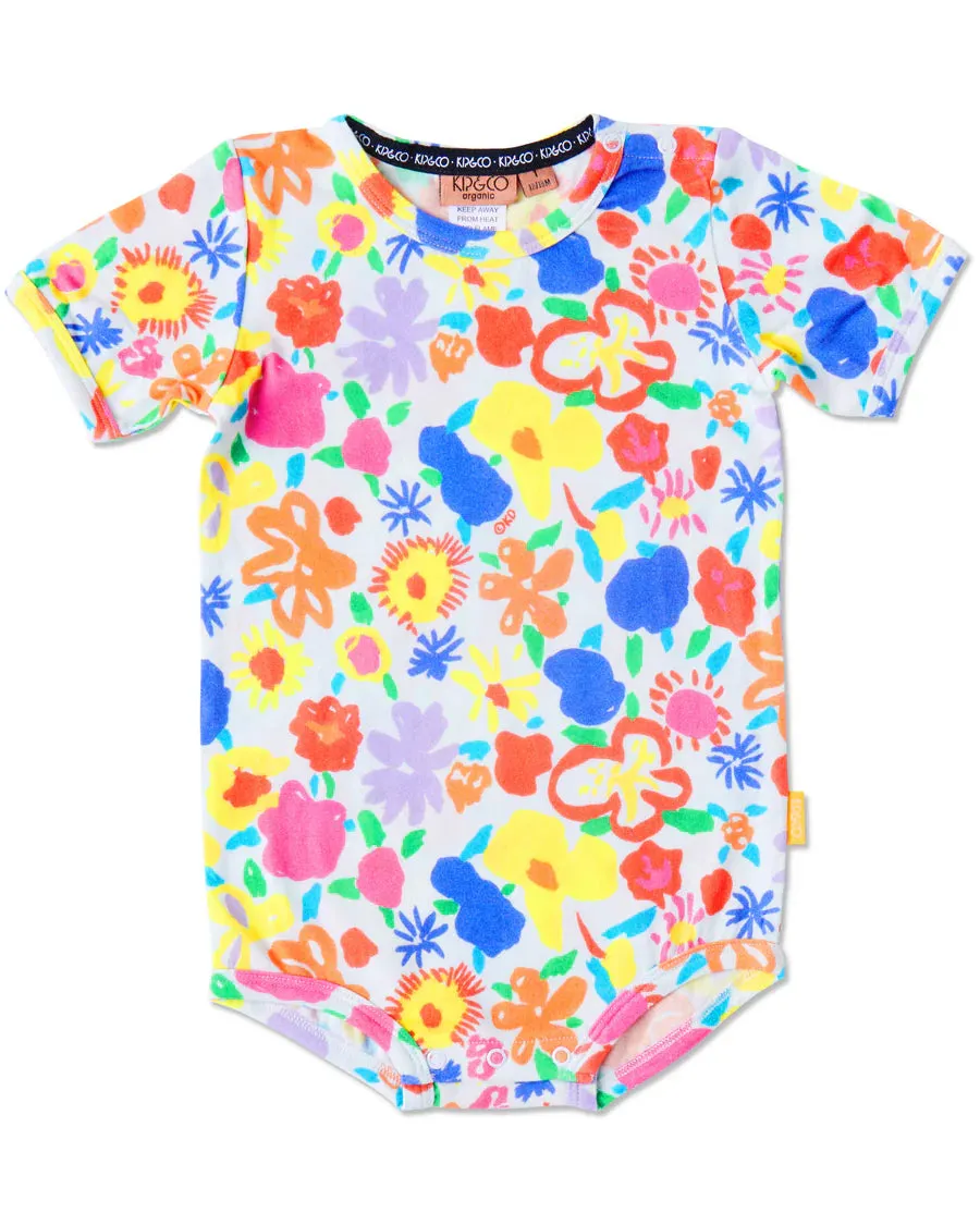 Kip & Co X Ken Done BABY | Summer Floral  Organic Short Sleeve Romper