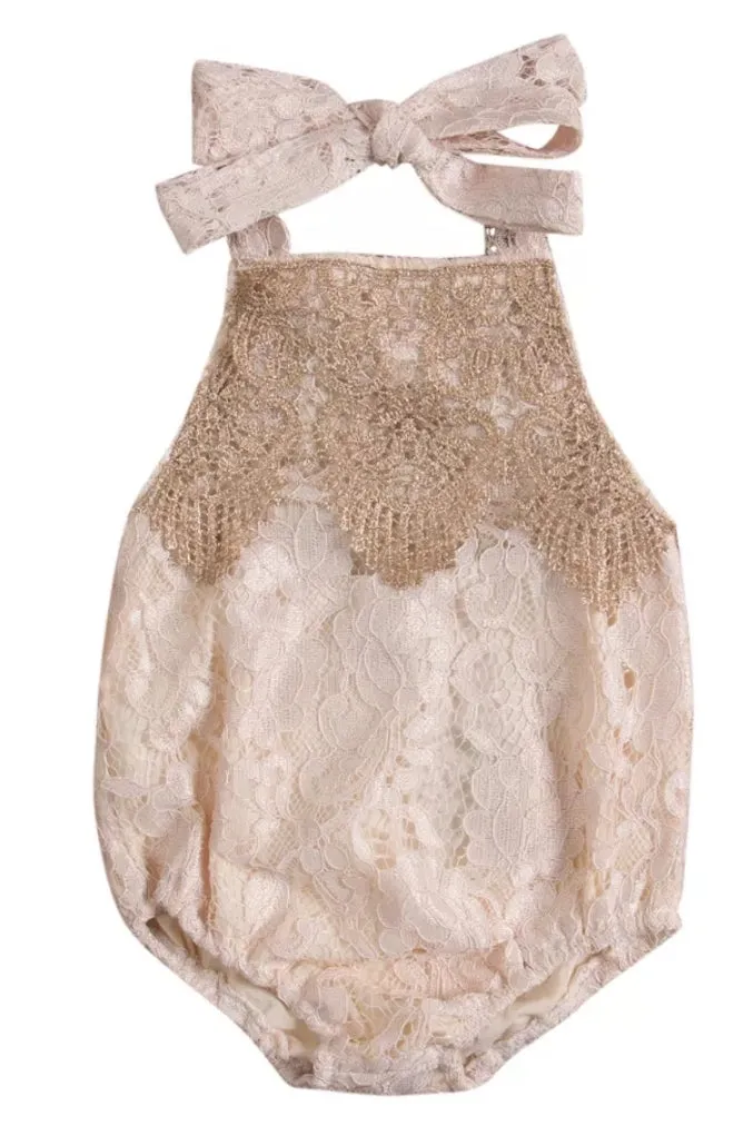 Lace Boho  Romper with Gold Detail #1000187