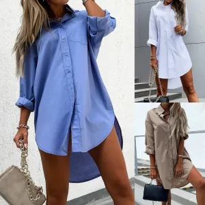 Ladies oversize boho fashion high low shirt dress