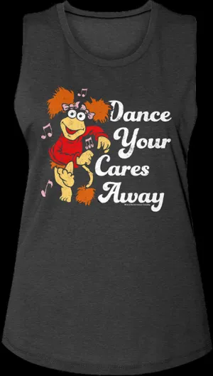 Ladies Retro Dance Your Cares Away Fraggle Rock Muscle Tank Top