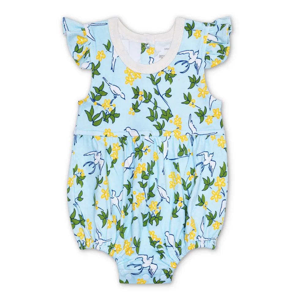 Lala Curio Flutter Sleeve Romper - Enchanted Leaves Blue