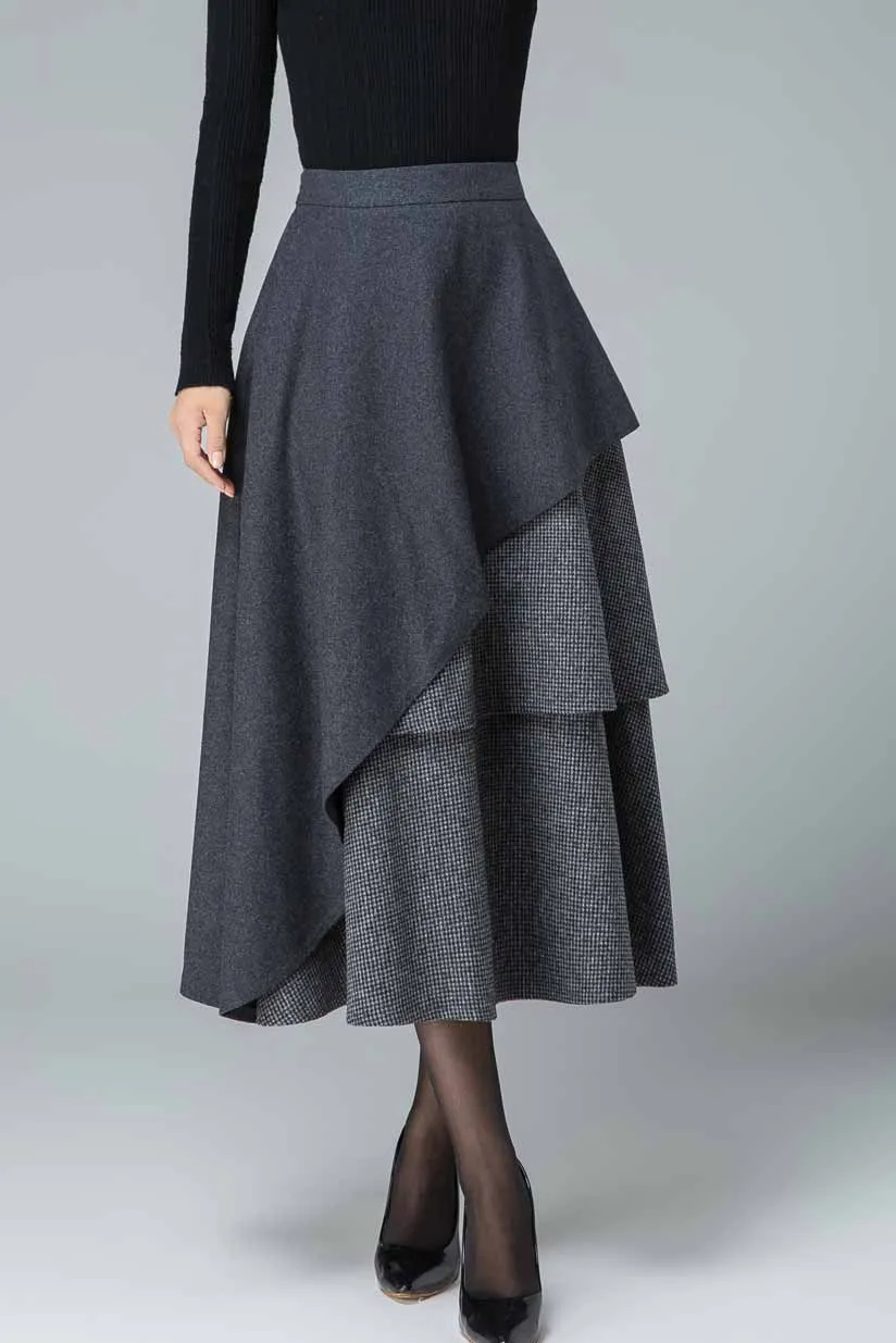 layered maxi wool skirt, Party skirt 5409