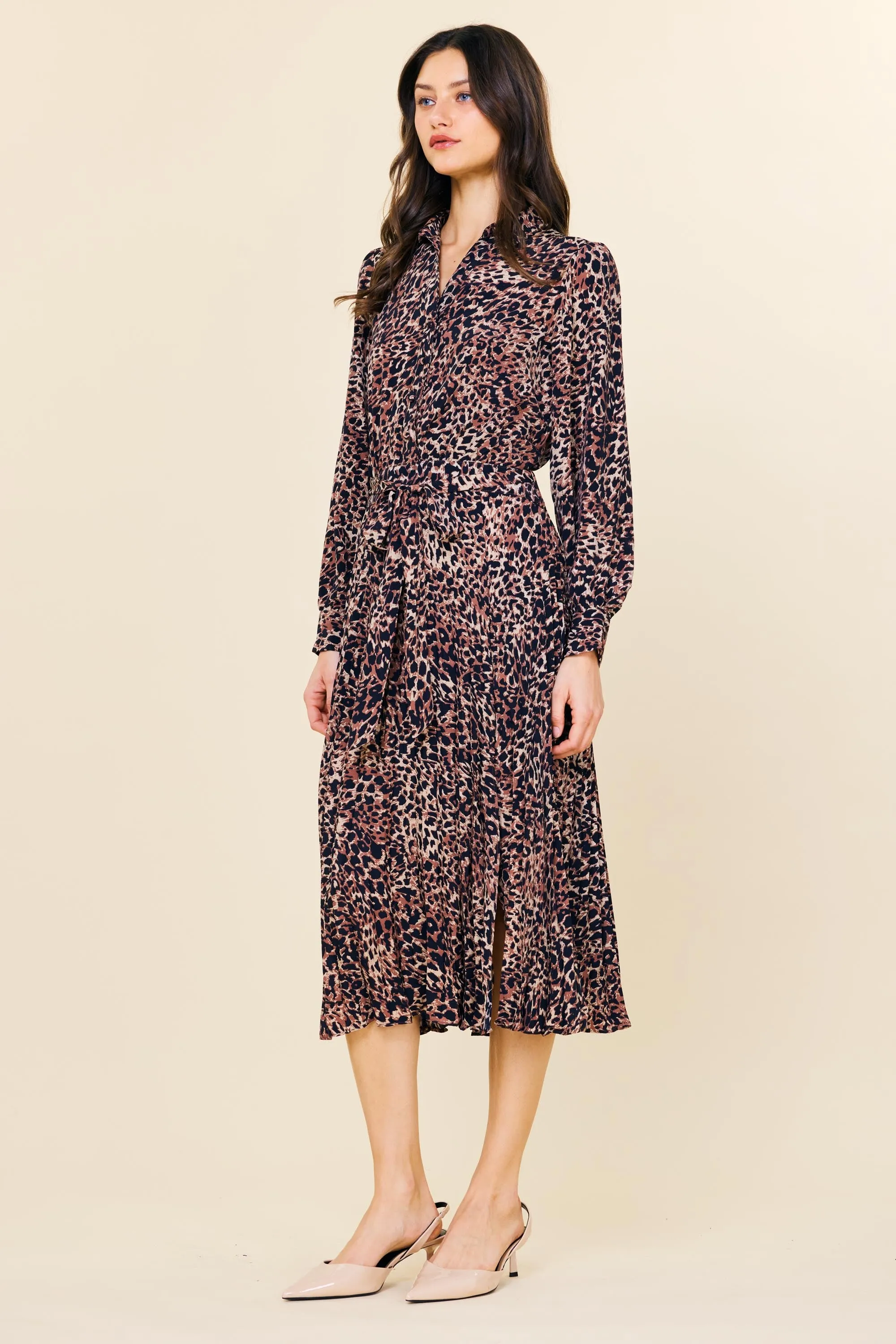 Leopard Print Shirt Midi Dress