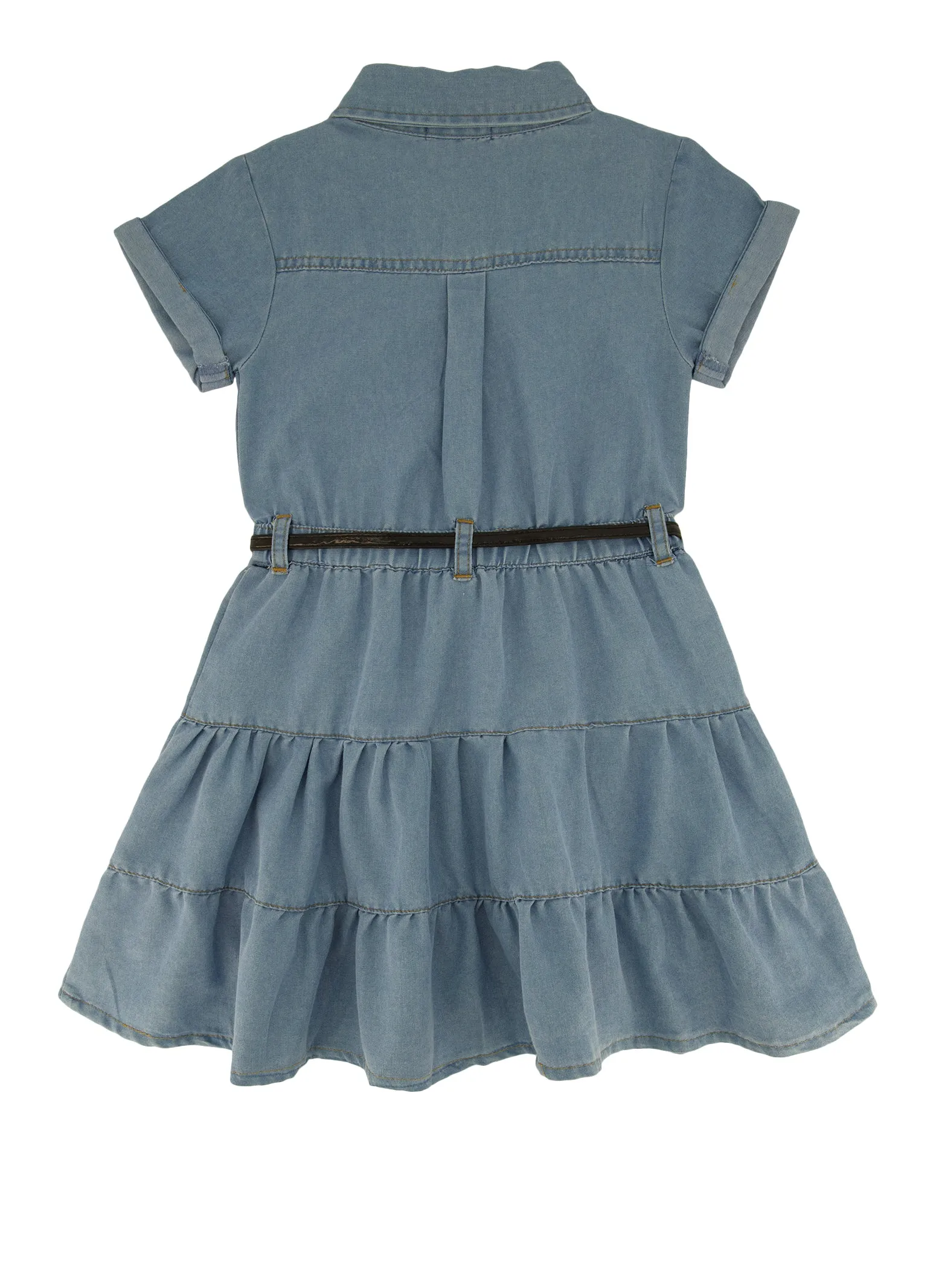 Little Girls Denim Tiered Button Front Shirt Dress with Purse