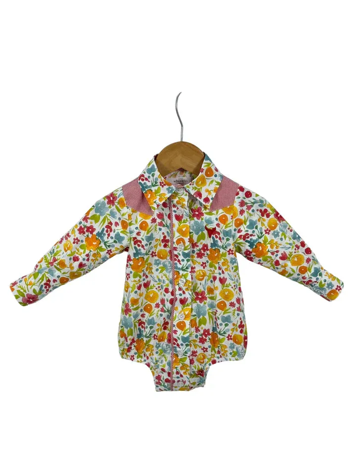 Little Windmill Kelly Baby Retro Floral Western Yoke Collar L/S Romper