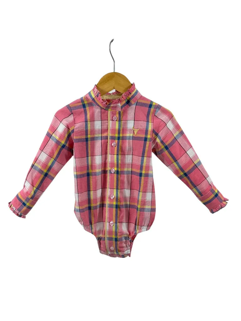 Little Windmill Zara Baby Pink Pop Checked Ruffle Collar L/S Romper