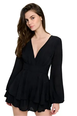 Long Sleeve Tiered Mini Romper