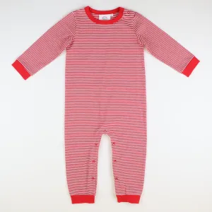 L/S Out & About Romper - Holiday Red & White Thin Stripe