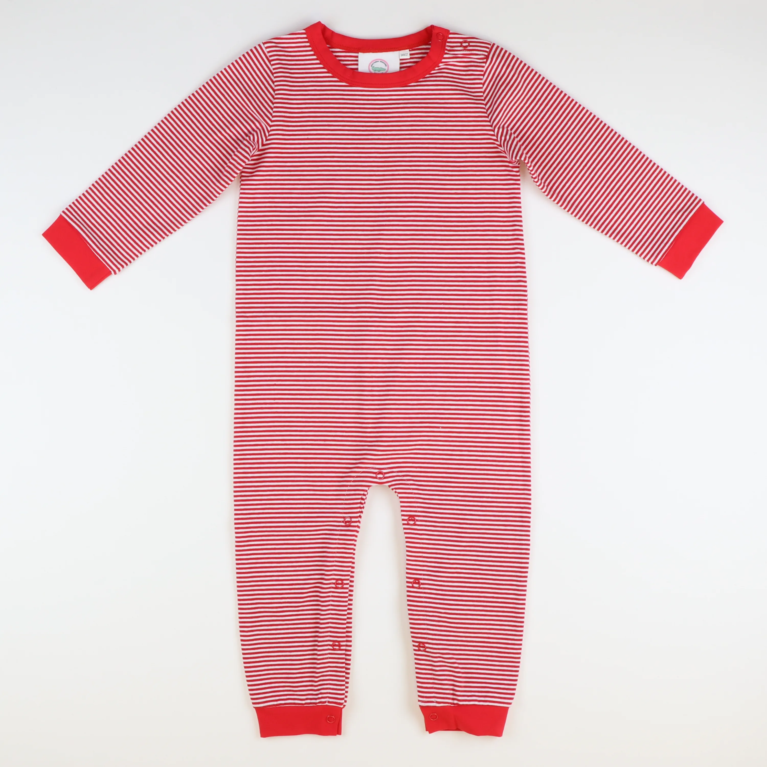 L/S Out & About Romper - Holiday Red & White Thin Stripe