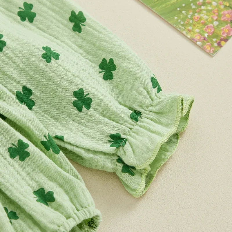 LUCKY CLOVER Smocked Romper with Headband