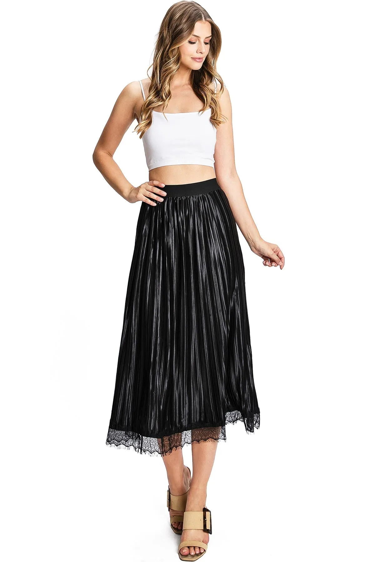 Luster Pleat Midi Skirt