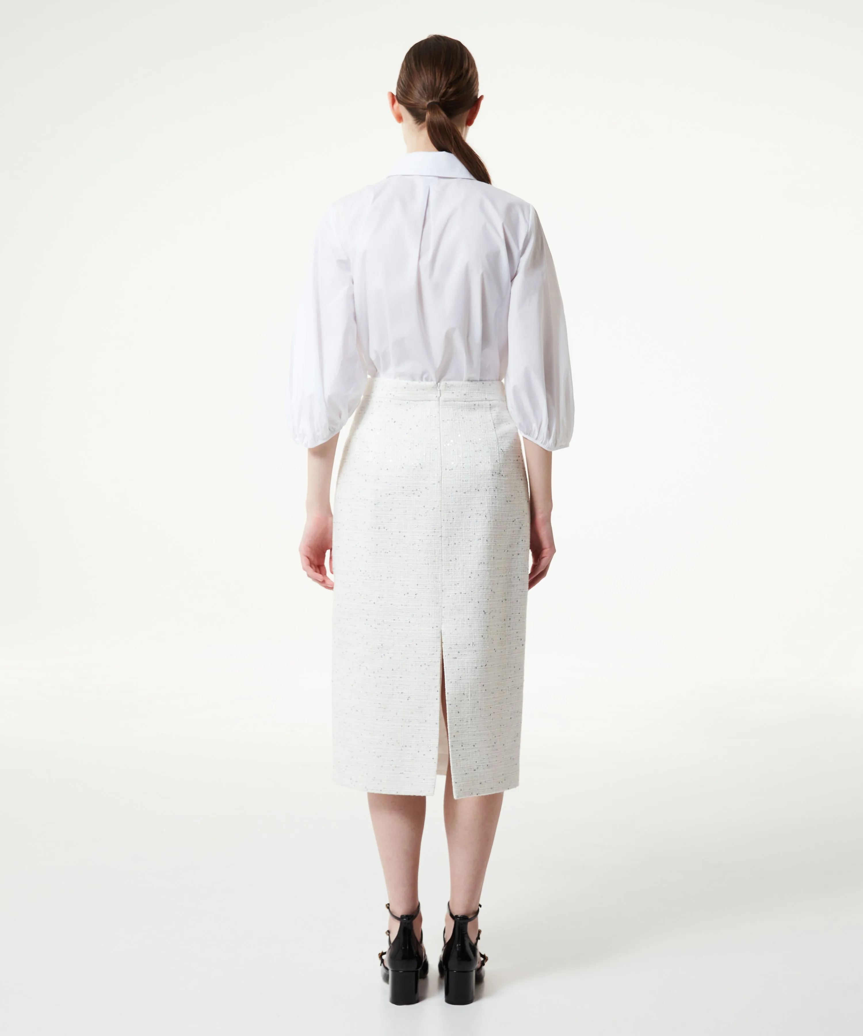 Machka Sequined Tweed Skirt Off White