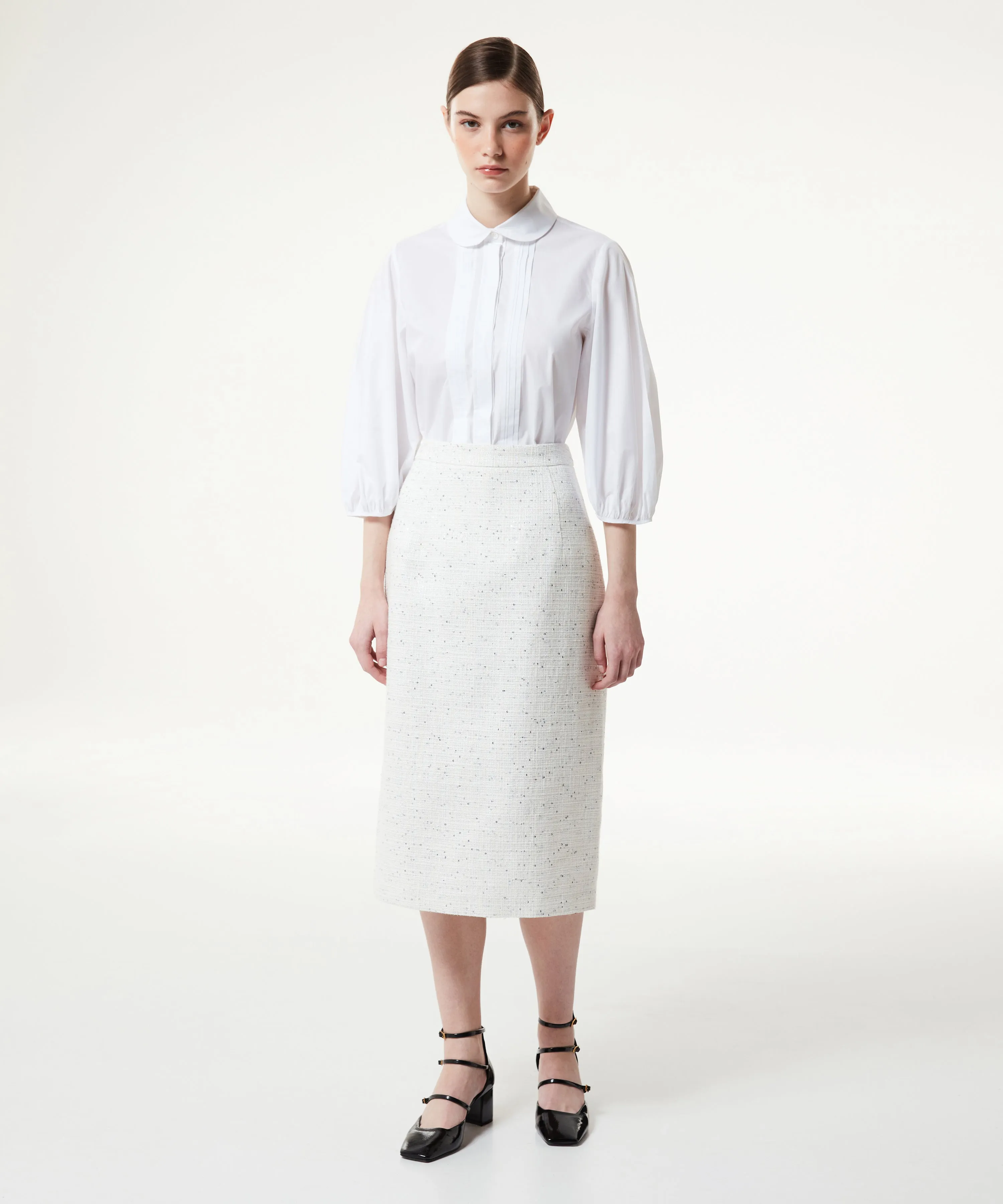 Machka Sequined Tweed Skirt Off White