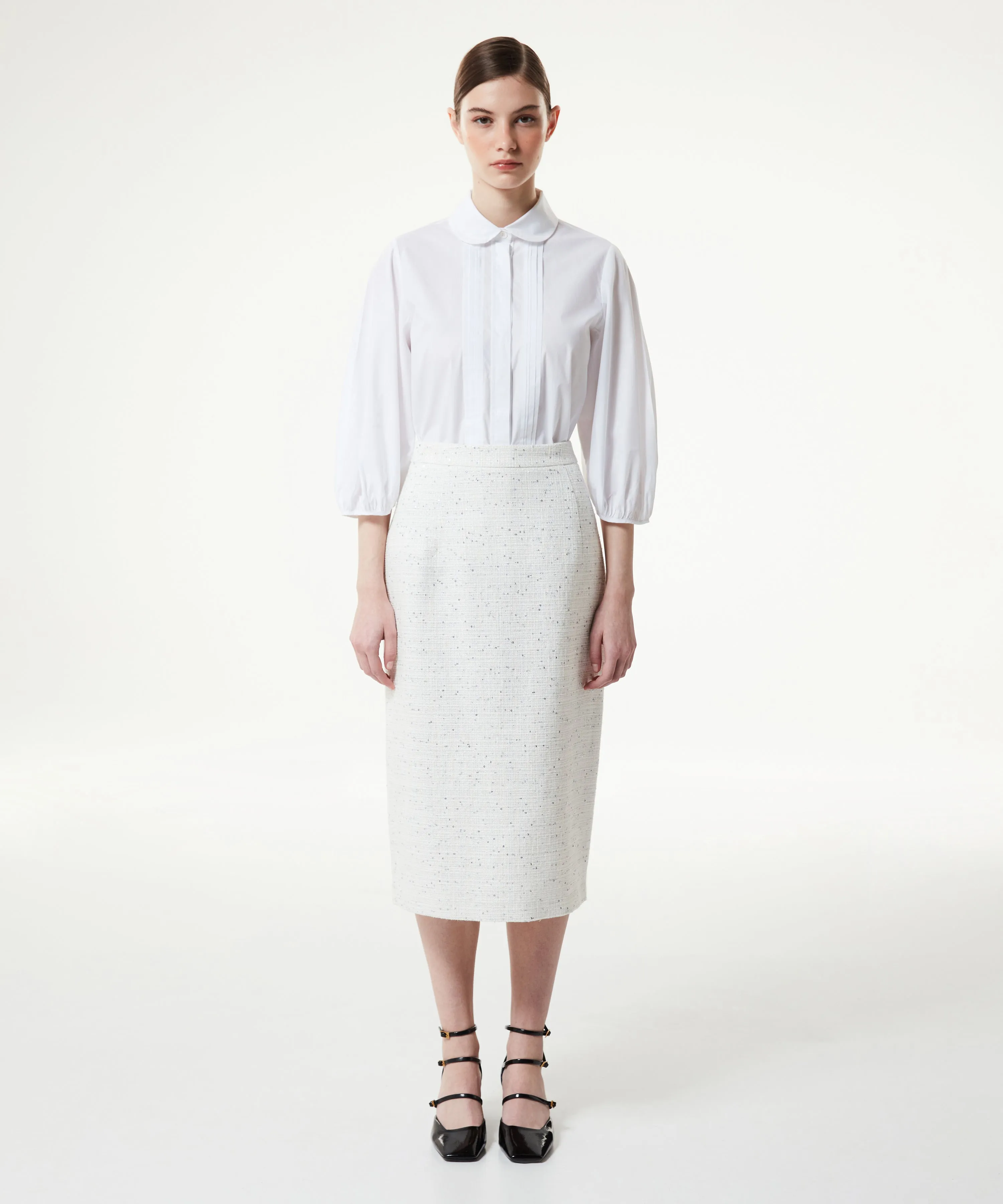 Machka Sequined Tweed Skirt Off White