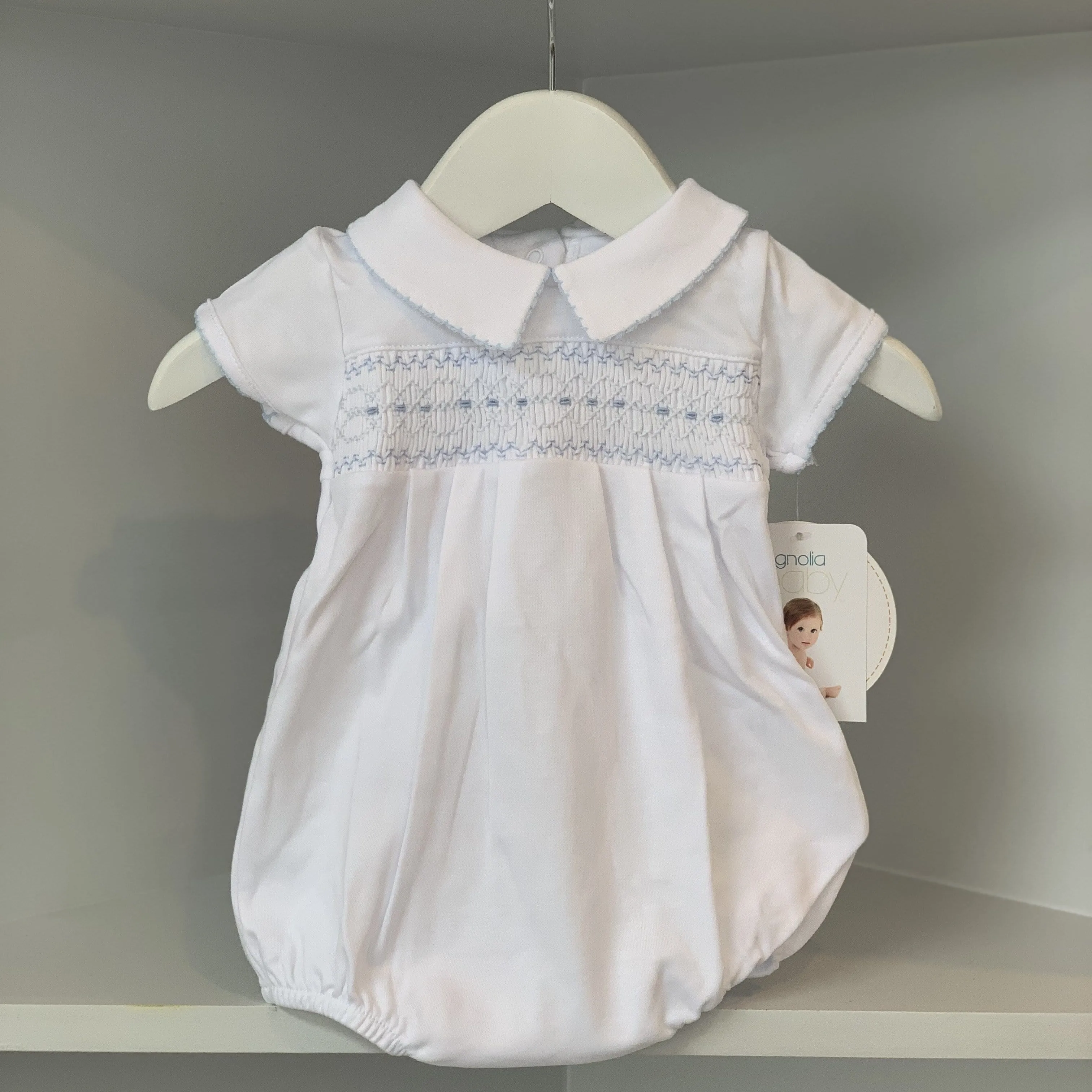 Magnolia Baby - Becky & Ben’s Smocked Romper - Blue