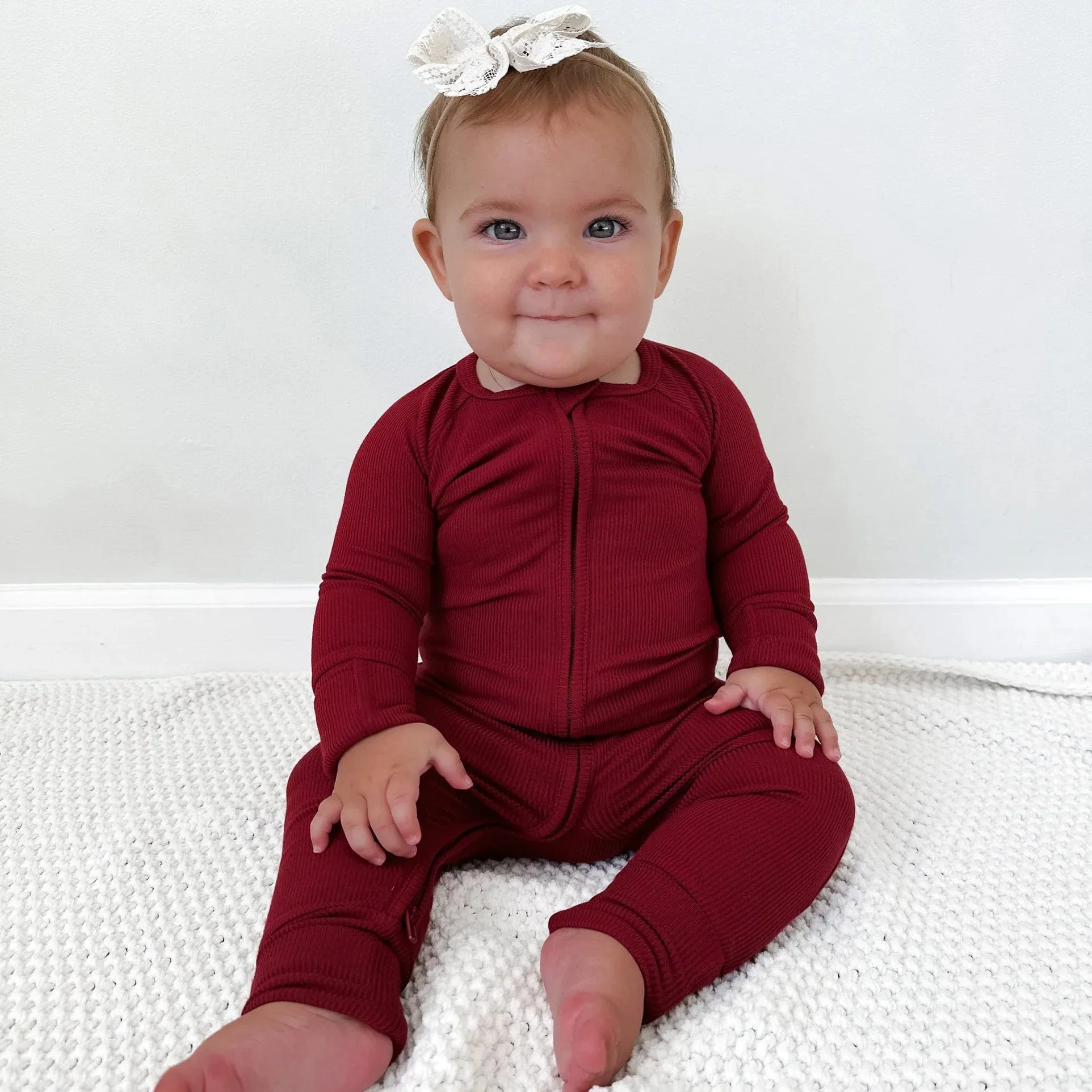 Maroon Small Ribbed Zip Romper