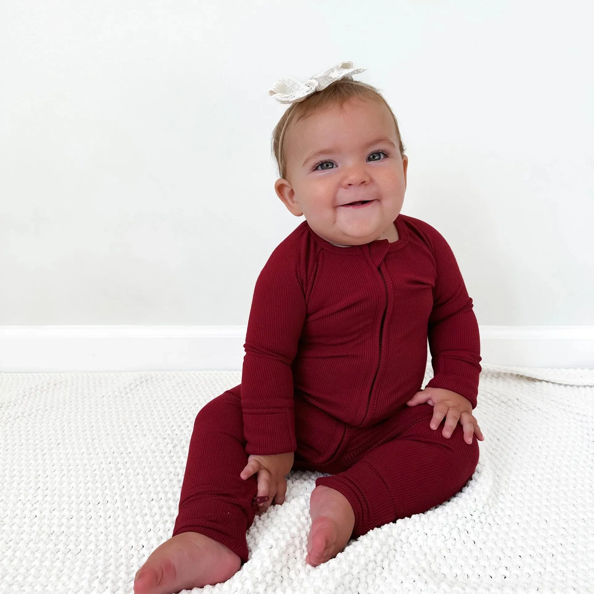 Maroon Small Ribbed Zip Romper