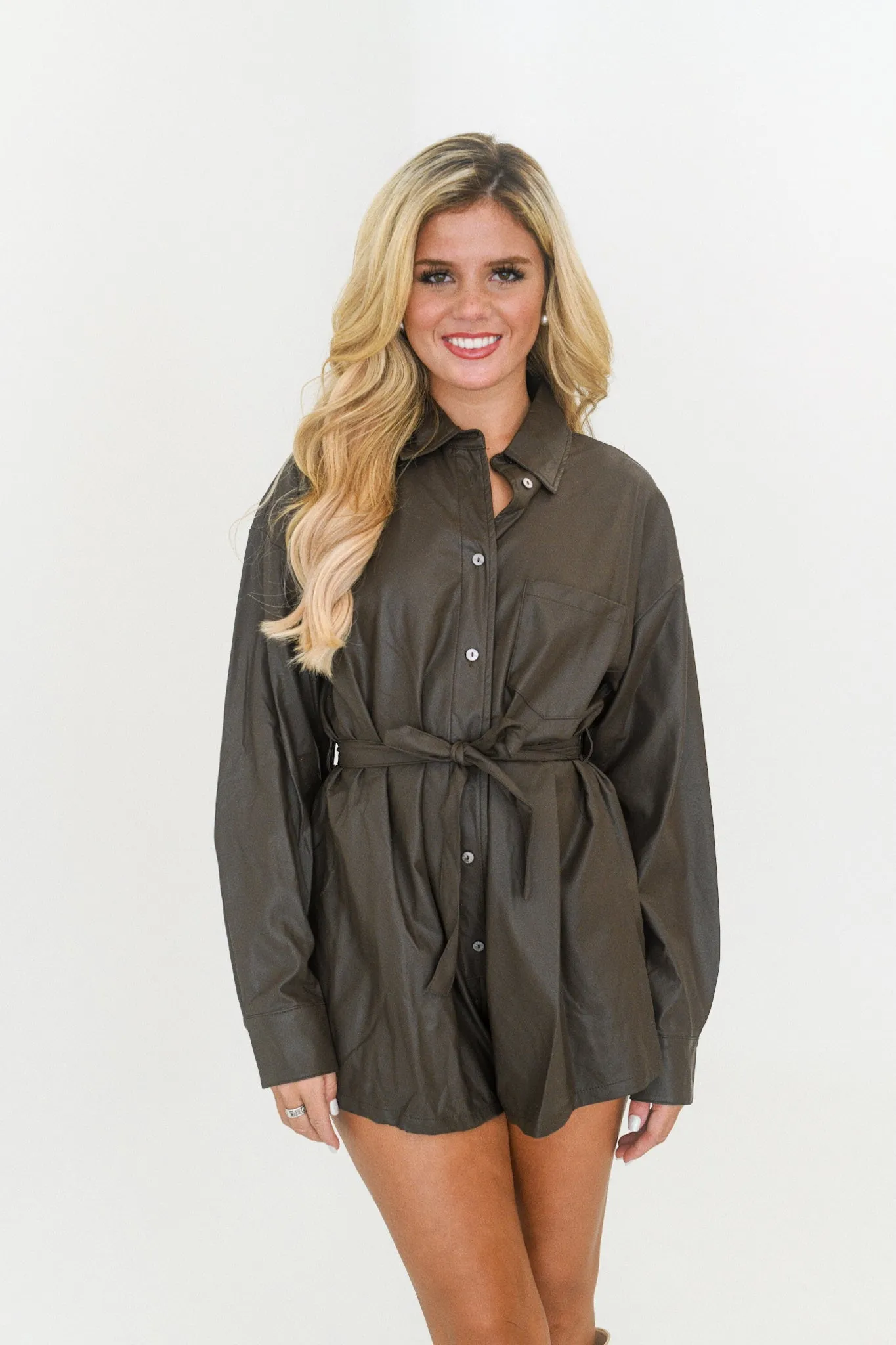 Mckayle Leather Romper - Coffee Bean