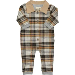 Me & Henry Gifford Lumberjack Romper - Cream / Navy / Mustard Plaid