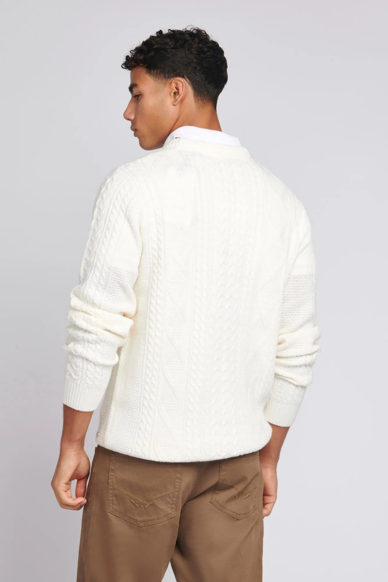 Mens Heavyweight Knit Crew Neck Jumper in Marshmallow