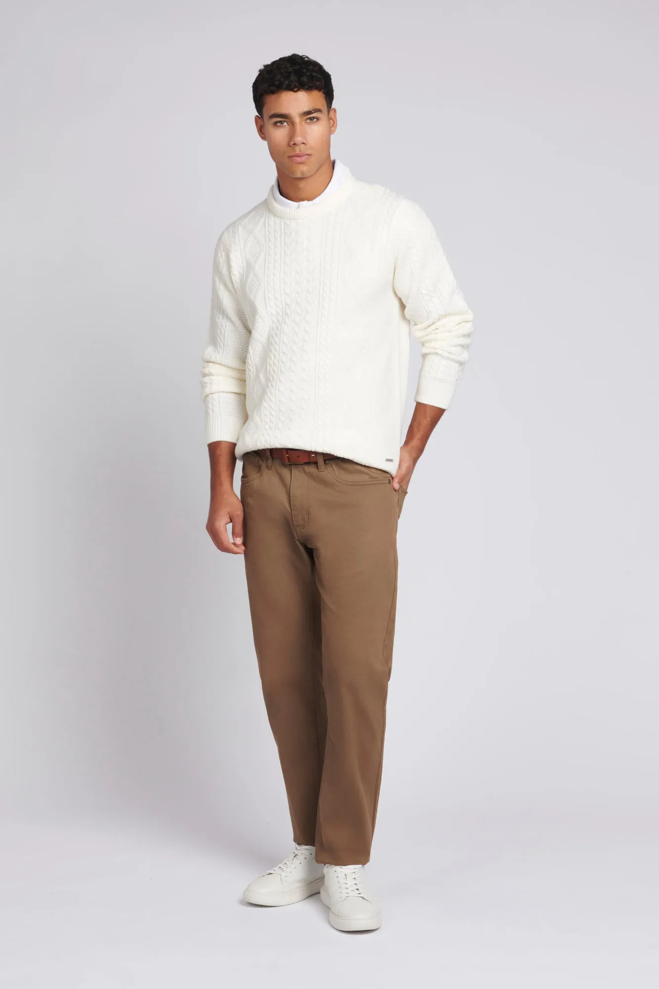 Mens Heavyweight Knit Crew Neck Jumper in Marshmallow