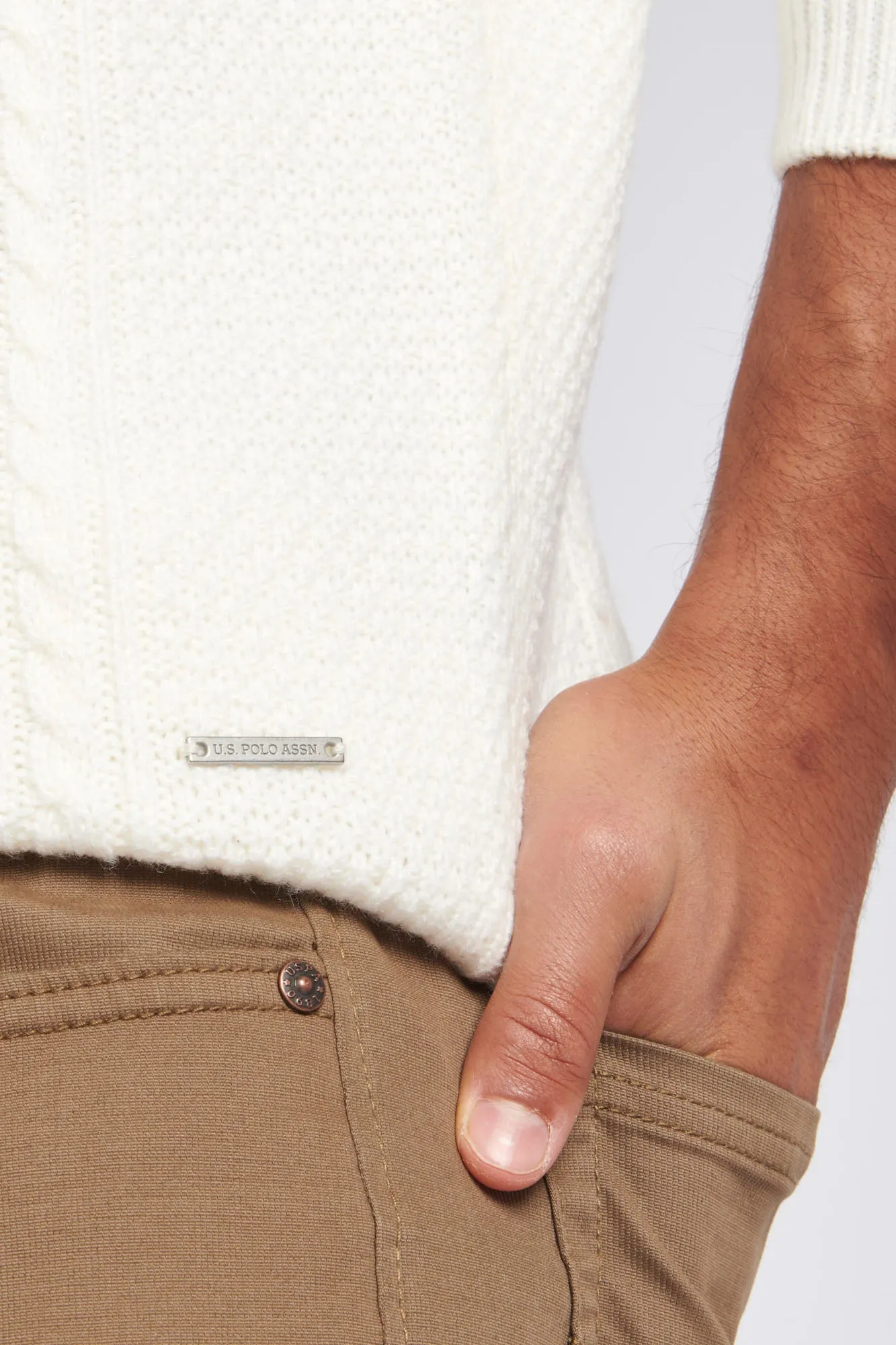 Mens Heavyweight Knit Crew Neck Jumper in Marshmallow