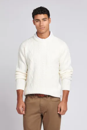 Mens Heavyweight Knit Crew Neck Jumper in Marshmallow