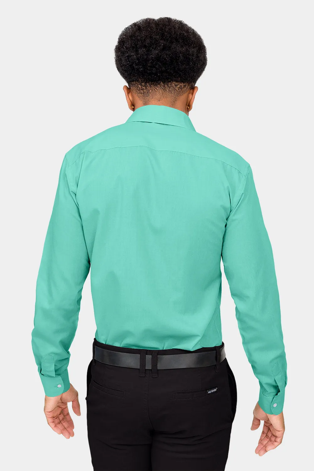 Men's Slim Fit Solid Color Dress Shirt (Aqua)