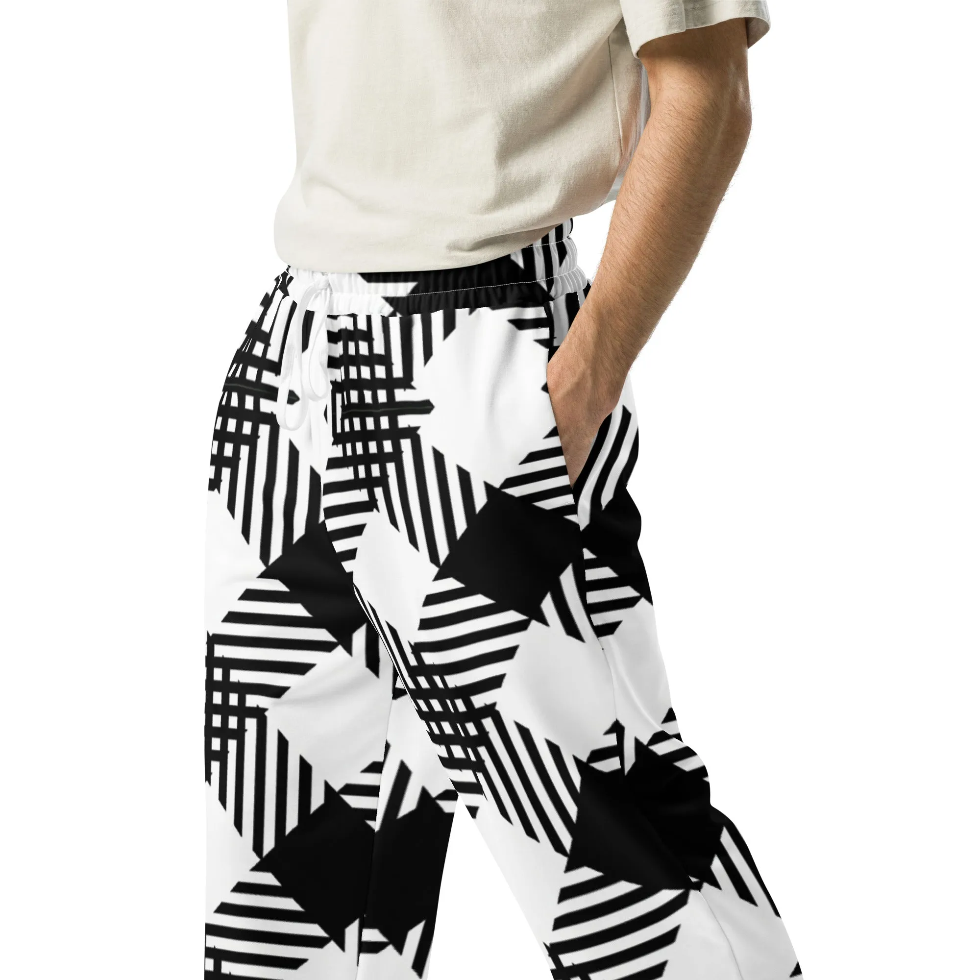 Mens Wide-leg Joggers, Black and White Plaid Print