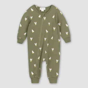 Miles - Organic Zip Romper - Rainy Day Chickens