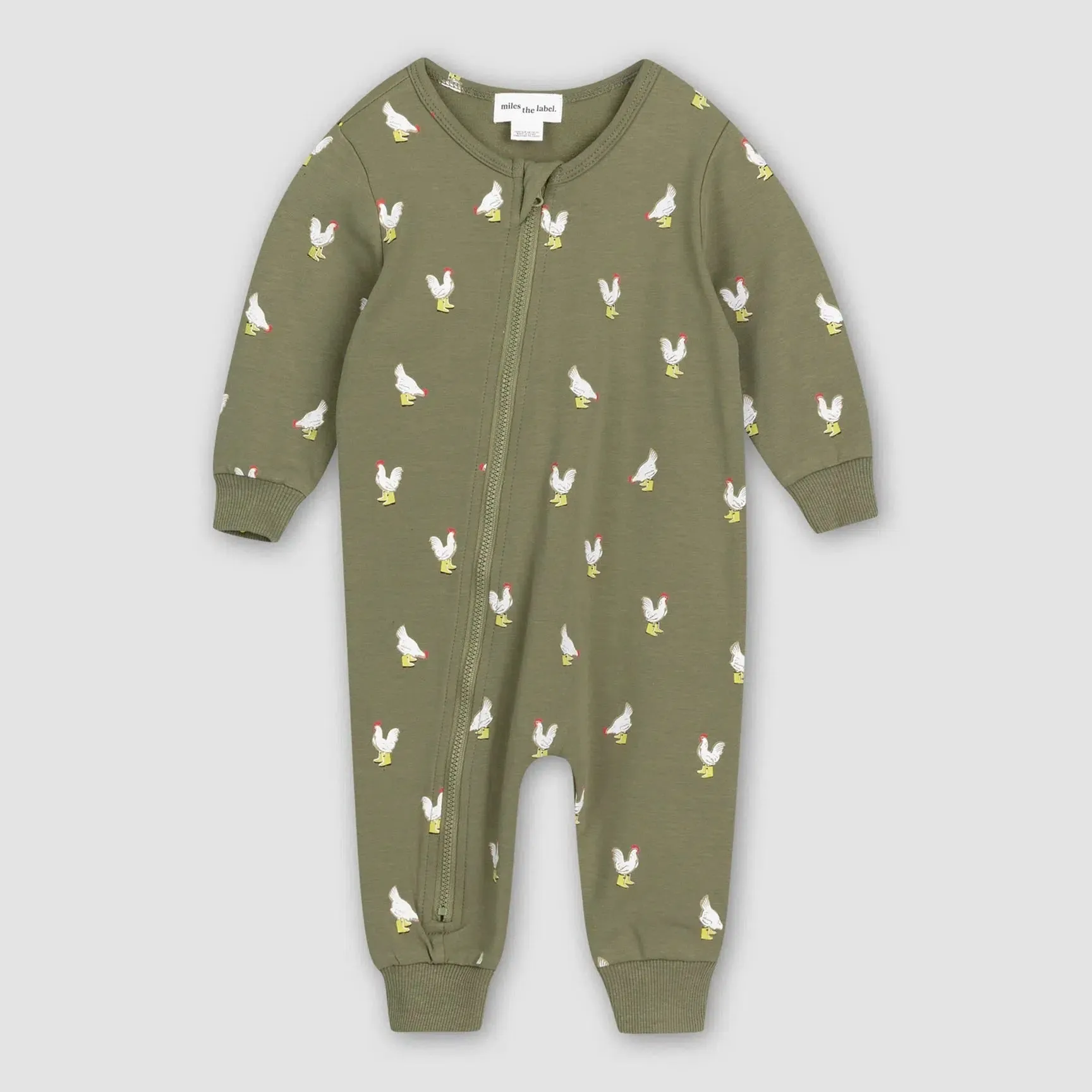 Miles - Organic Zip Romper - Rainy Day Chickens