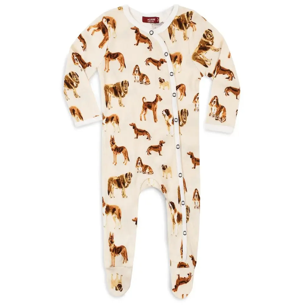 Milkbarn Dog Print Organic Cotton Footed Romper