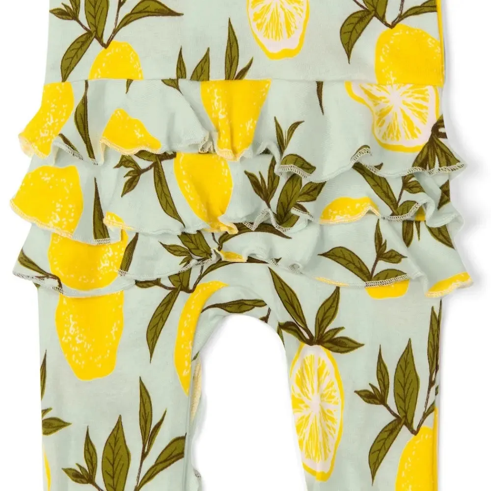 Milkbarn Lemon Ruffled Zipper Footed Romper